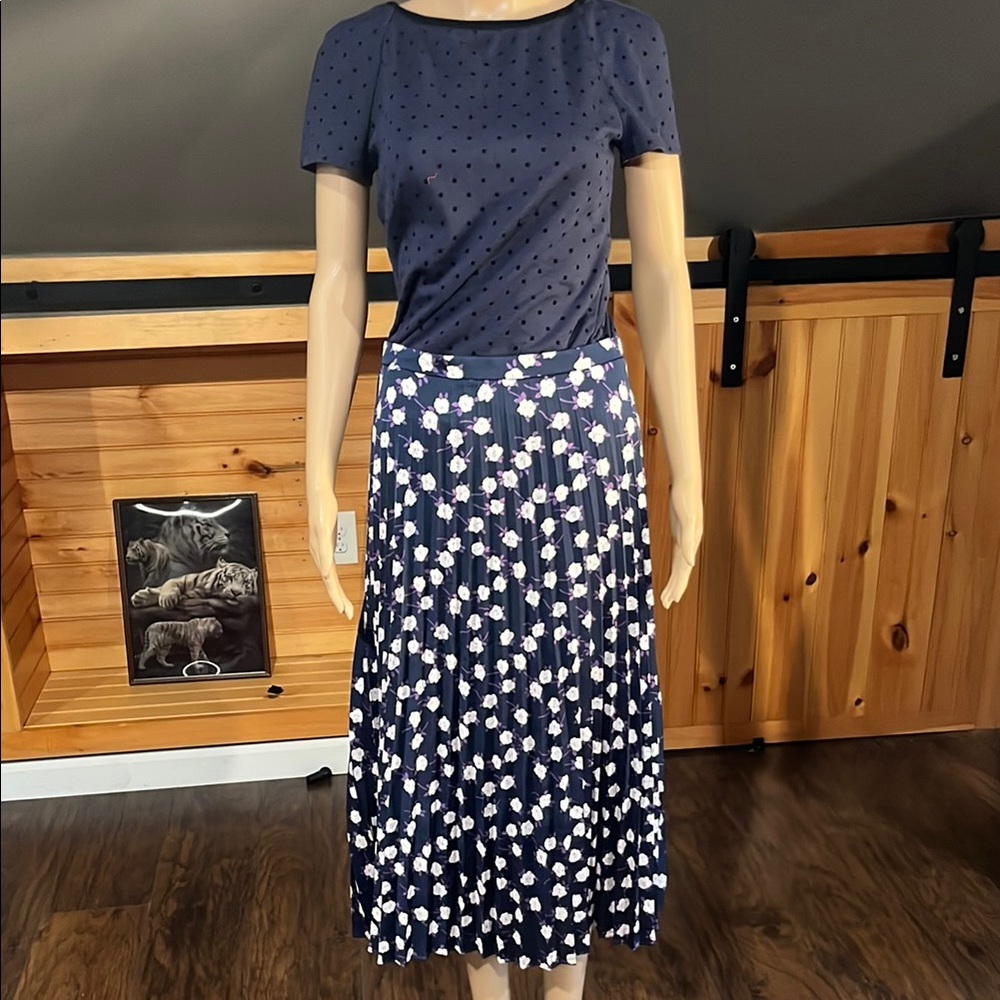 J. Crew Navy Floral Midi Skirt